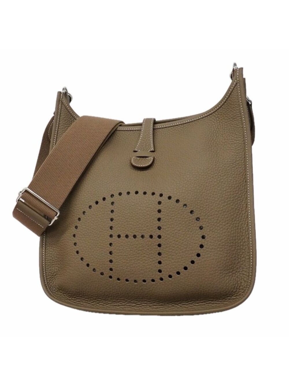 Hermes Shoulder Bag Evelyne Taurillon Clemence Etoupe Silver